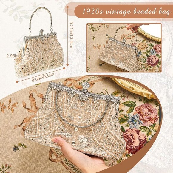 1920s Vintage Beaded Clutch Evening Bag Formal 1920s Accessories for Women Weddi - Picture 2 of 7